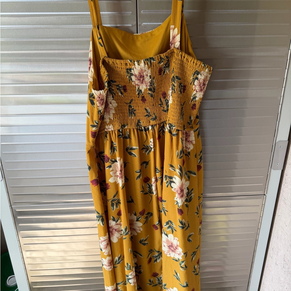 Xhilaration Mustard Floral Button-Front Midi Dress - Picture 2 of 4